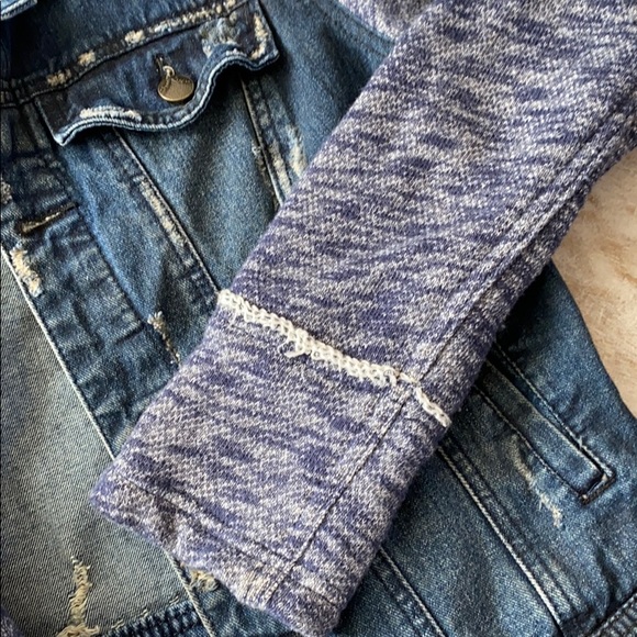 Free People Denim Knit Sleeve Jacket {Indigo} M - Picture 5 of 7